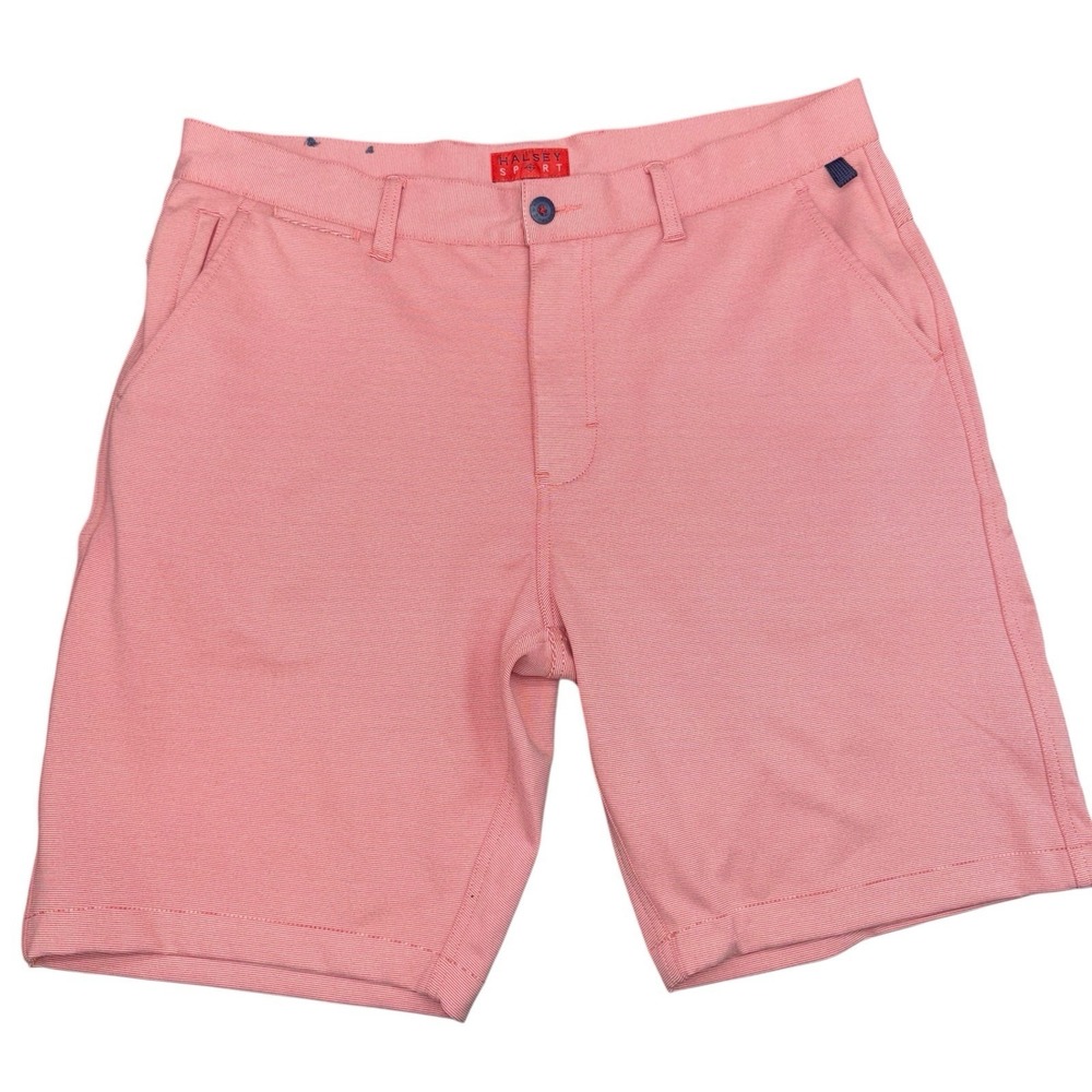 Halsey Sport H44 Men's Performance Golf Shorts Pink Seersucker Stripe Size 35